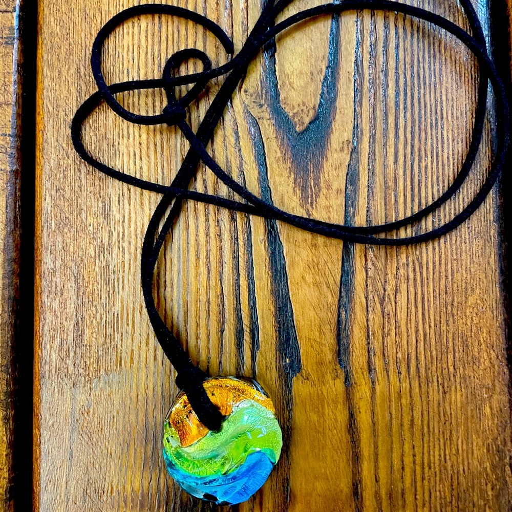 Blue, green and topaz Murano glass necklace